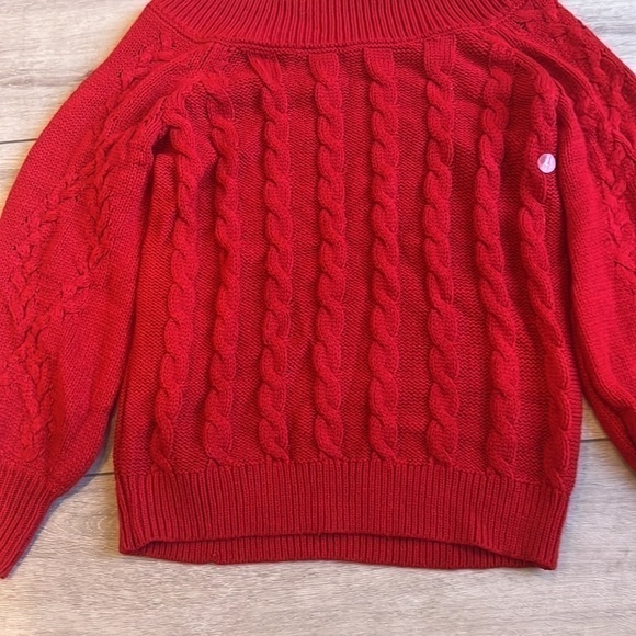 𝅺soho off the shoulder nwt red cable knit sweater size large - Picture 6 of 7